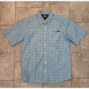 Mens Eddie Bauer Travex Short Sleeve Button Shirt Size M Blue Plaid